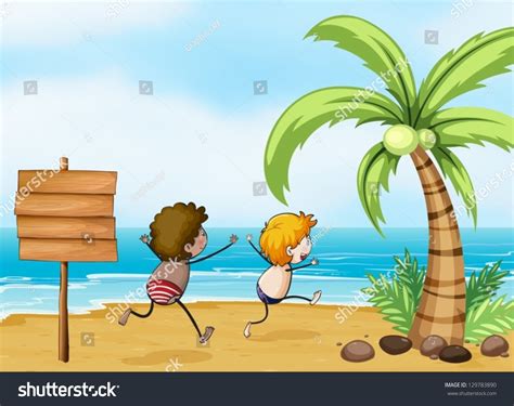Illustration Children Having Fun Beach Stock Vector Royalty Free