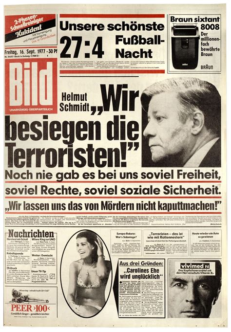 Hauptschlagzeile Der Titelseite Der Bildzeitung Helmut Schmidt Wir
