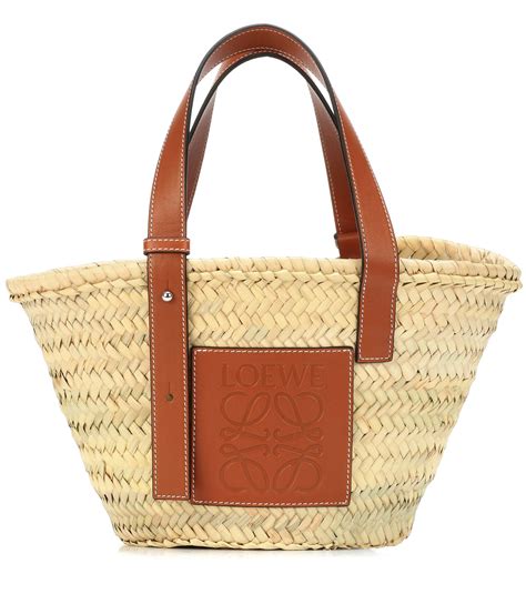 Loewe Leather Medium Raffia Basket Bag Save 18 Lyst