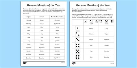 Months Of The Year In German — Englishgerman Resources