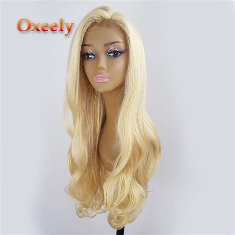Oxeely Long Blonde Color 613 Synthetic Lace Front Wigs Glueless Natural Wave Synthetic Lace