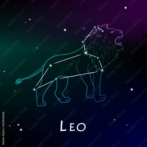 Leo Lion Zodiac Sign And Constellation In Front Of Dark Starry Space