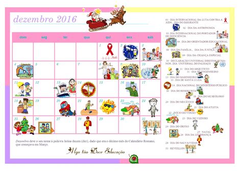 ♥algo Tão Doce Educação♥ Calendário Datas Comemorativas Dezembro 2016