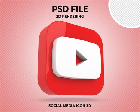 유튜브 로고 3d 소셜 미디어 투명 프리미엄 Psd 파일