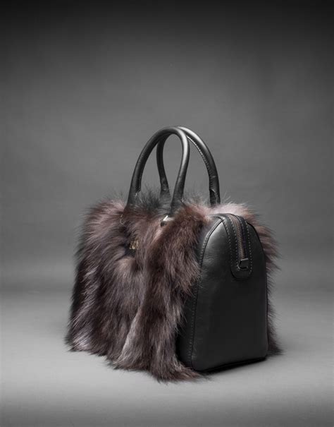 Black Napa Carmen Fox Bag With Brown Fox Fur