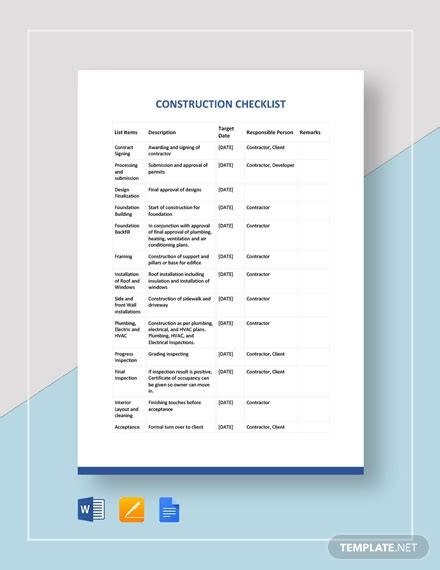 18 Construction Checklist Templates Pdf Word Format Download