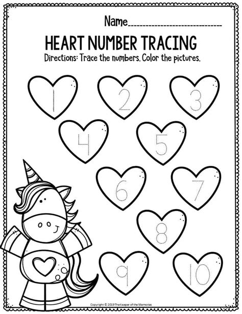 Printable Math Valentines Day Preschool Worksheets Heart Number