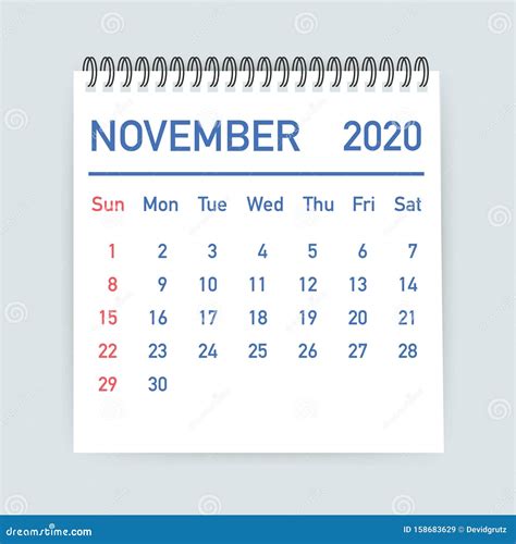 November 2020 Calendar Leaf Calendar 2020 In Flat Style Vector