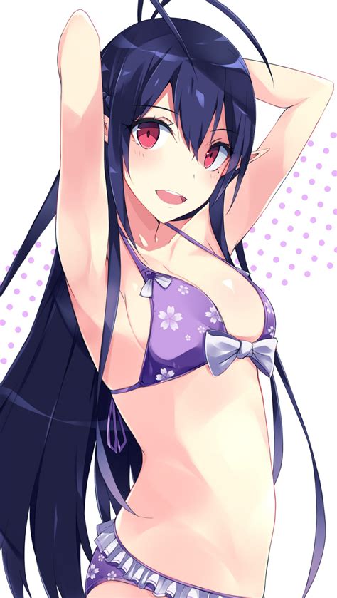 Wallpaper Illustration Long Hair Anime Girls Cartoon Black Hair Red Eyes Mouth Bikini