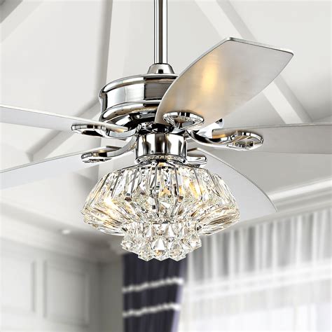 Kate 48 3 Light Glam Crystal Drum Led Ceiling Fan With Remote Chrome