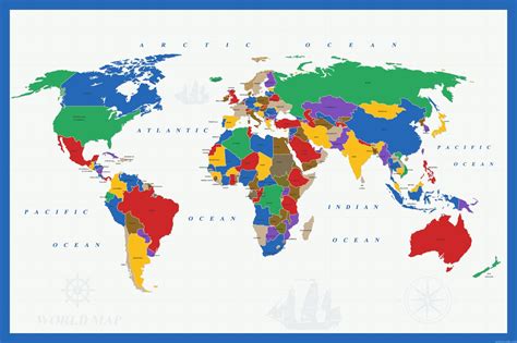 Mapa Continentes Ingles Estudiar