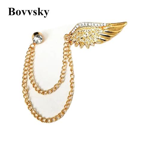 Bovvsky Gold Color Feather Broche Brooches Mens Suits Brooms Angel