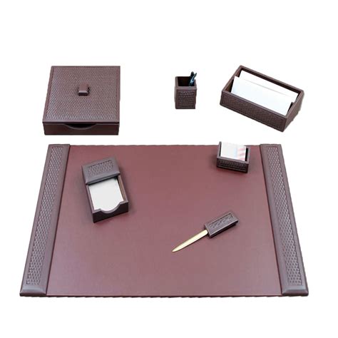Woven Leather Desk Set 7 Piece Brown Officeaccessoriesplus