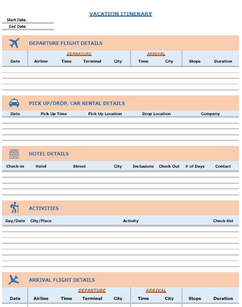 Excel Itinerary Template Free Samples Examples Format Resume