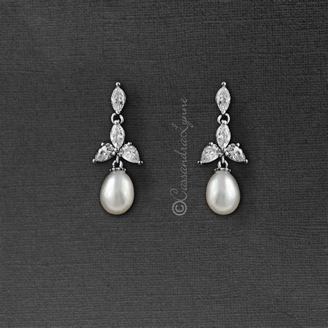 Pearl Drop Bridal Earrings With Cz Jewels Silver Pearl Drop Earrings Wedding Pearl Drop