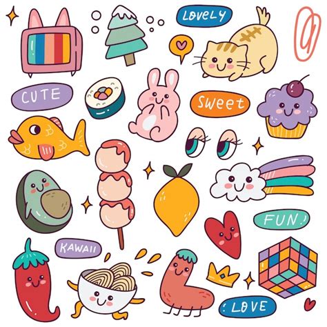 Set Of Kawaii Icons Premium Vector