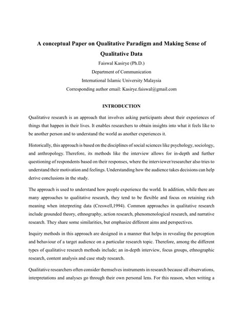 Pdf A Conceptual Paper On Qualitative Paradigm And Making Sense Of