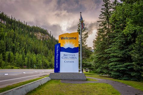 Welcome Sign To The British Columbia State Of Canada Stock Photo