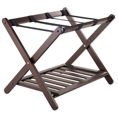 Folding Luggage Rack Suitcase Trolley Storage Wood Guest Room Hotel Mid
