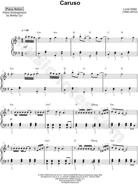 Piano Notion Caruso Sheet Music Piano Solo In E Minor Download