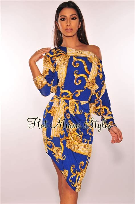 Royal Blue Gold Victorian Off Shoulder Dress Dresses Blue Bodycon