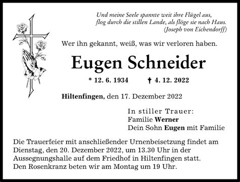 Traueranzeigen Von Eugen Schneider Augsburger Allgemeine Zeitung