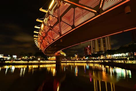 Bridge River Night Modern At Night Architecture City Bridge