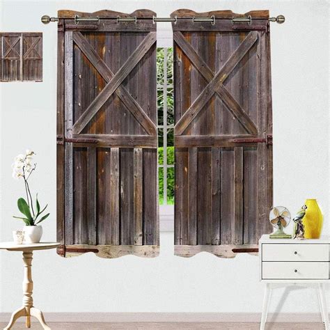 Amazing Rustic Triple Weave Curtains Old Wooden Barn Door Of Farmhouse
