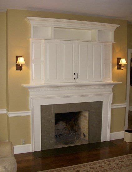 The chimney cupboard above is 19.5 inches wide and 75 inches tall. Fireplace mantle and TV cabinet | Home fireplace, Tv over fireplace, Farm house living room