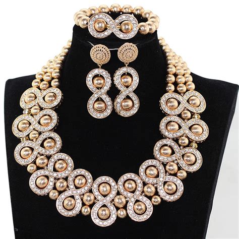 fantastic copper gold fashion beads jewelry set women chunky african wedding necklace set dubai