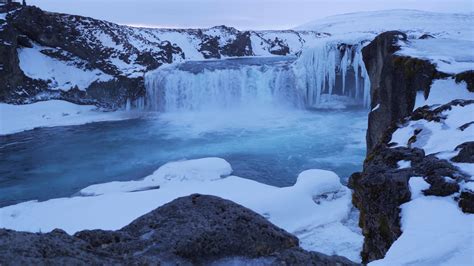Iceland View Of Beautiful Godafoss Waterfall In Winter 1 Stock Video