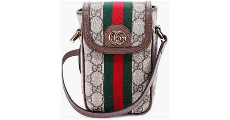 Gucci Canvas Ophidia Gg Supreme Phone Case Crossbody Bag In Beige