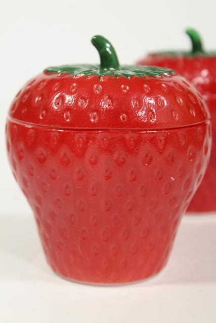 Vintage Hazel Atlas Milk Glass Strawberry Jam Pot Set Two Jars Red