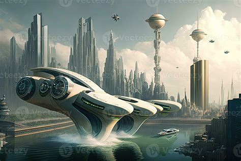 New York City Of The Future Year 2100 With Flying Cars And New