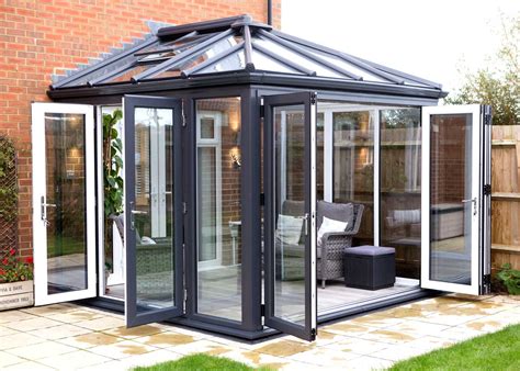 A Stunning Two Tone Coloured Conservatory By Room Outside Glass