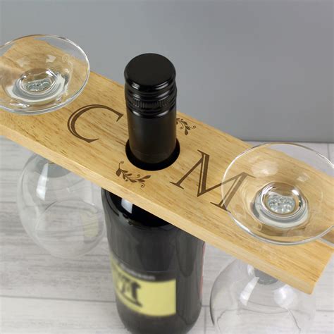 Wooden Personalised Monogram Wine Glass And Bottle Holder Tsmart