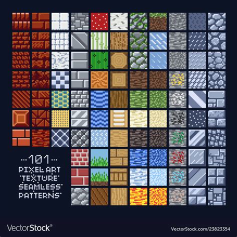 Pixel Art Style Set Different Texture Royalty Free Vector