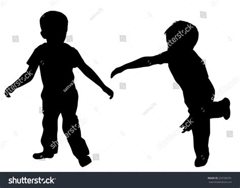 Silhouettes Two Little Boys Who Play Vector De Stock Libre De