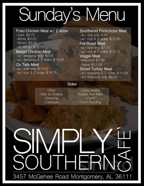 Simply Southern Cafe Menu In Montgomery Alabama Usa