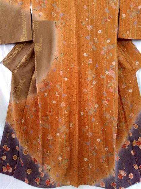 Japanese Silk Houmongi Kimono Brown Kimono Dress Floral Etsy