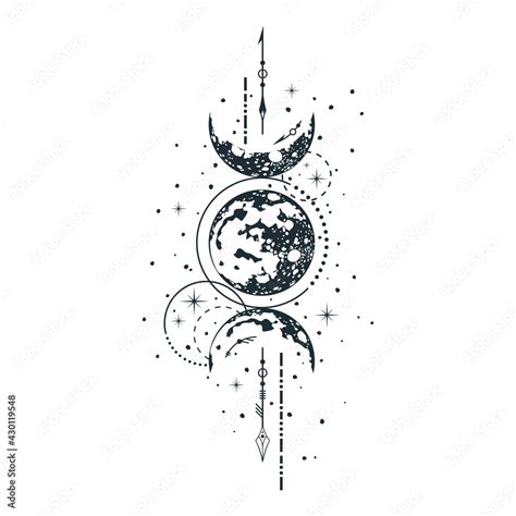 Geometric Celestial Moon Print Mystical Lunar Tattoo Spiritual Space
