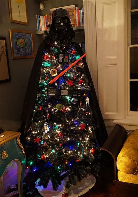 a star wars themed christmas tree with lights in the shape of darth vader