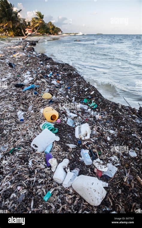 Plastic Waste Washed Up At Shore Turneffe Atoll Caribbean Belize Stock Photo Alamy