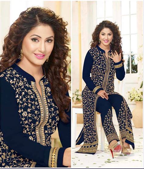 Styles Closet Blue Embroidered Georgette Semi Stitched Salwar With Dupatta Styles Closet 903097