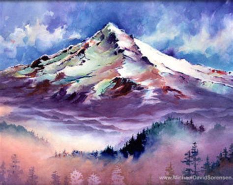 Mt Hood Oregon Watercolor Painting Print Pacific Northwest Mountain