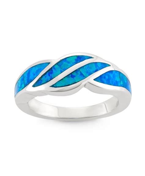 Sterling Silver Created Blue Opal Designed Band Ring Cv11nuadf5p