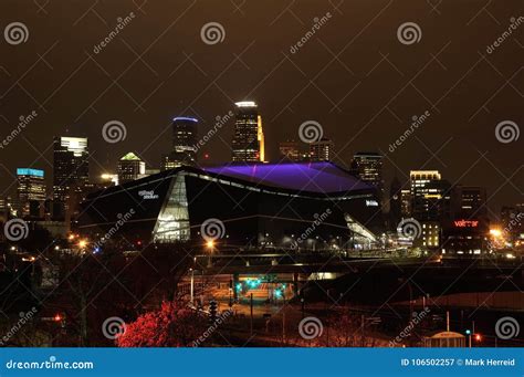 Minnesota Vikings Us Bank Stadium In Minneapolis At Night Site Of