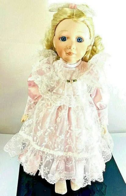 Vintage 20 Porcelain Doll Blonde Hairpink Satin Dress Franklin Mint