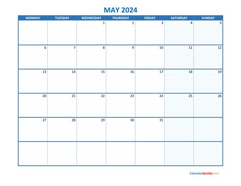 May Monday 2024 Blank Calendar Calendar Quickly