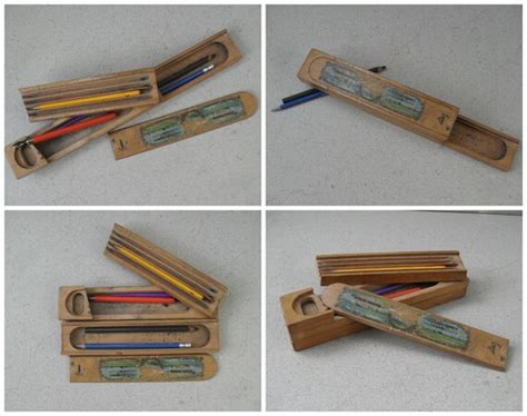 Vintage Wooden Pencil Case Pencil Box 1960s 70s